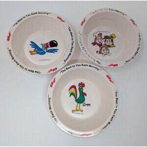 1995 Kellogg's Cereal Bowls Set of 3 Toucan Sam Corny Snap Crackle Pop 90s retro
